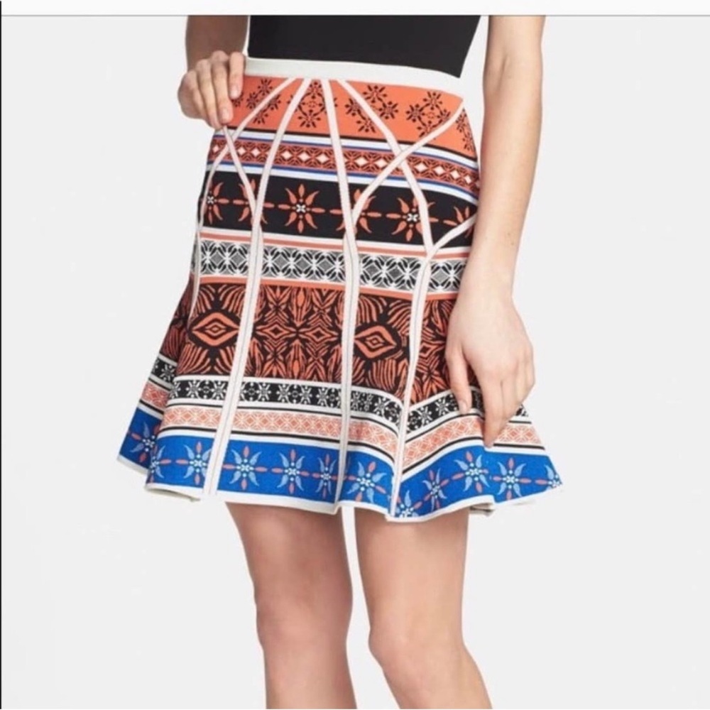 Diane Von Furstenberg Jacquard knit Samara Desert Bands Fit Flare Skirt Small